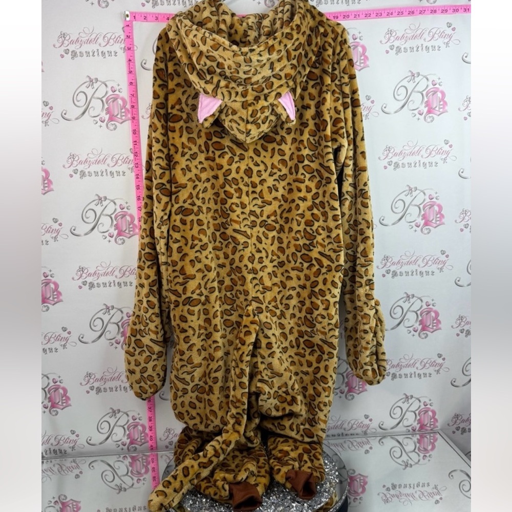 Onsie zip up cheetah cat Leopard Print Hooded Onesie Pajamas with Ear Accents